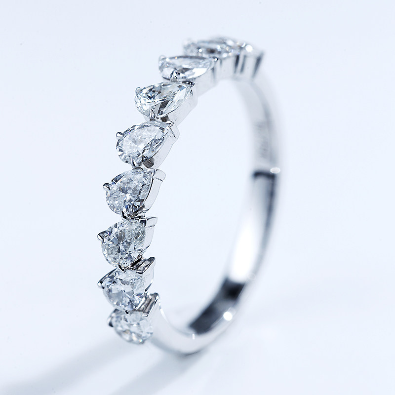 9 Tiny Pear Cut Half Paving Synthetic Diamond Wedding Ring