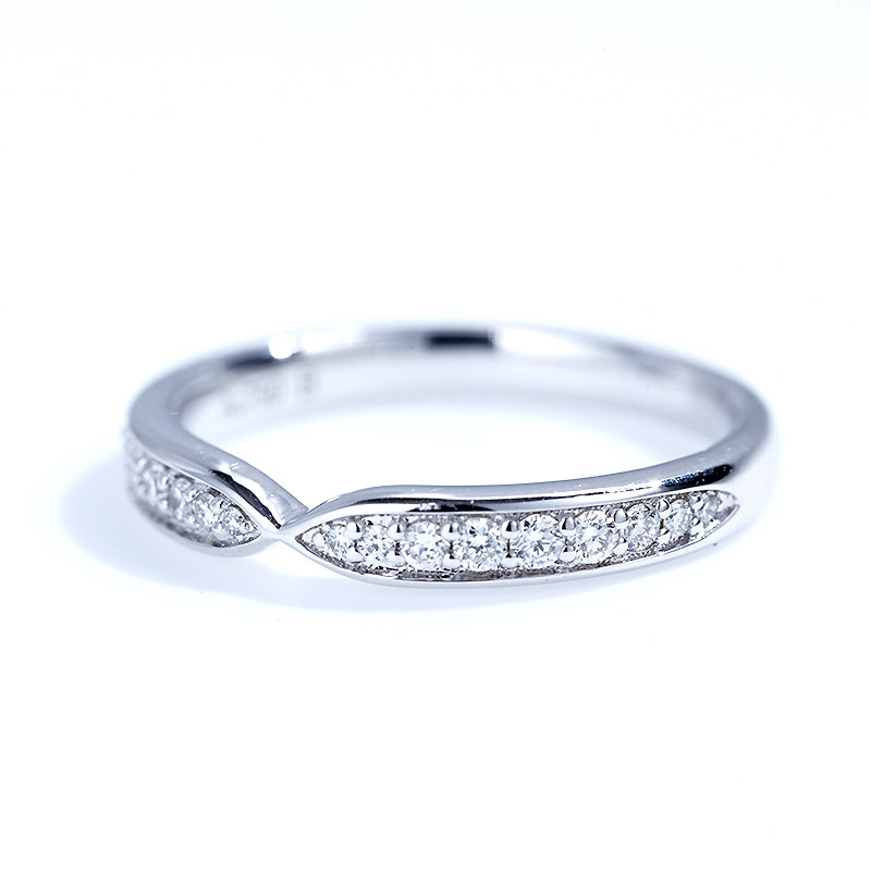 Eternity Curved Half Pave Comfort Fit Cultivated Diamond Wedding Ring with polished white gold