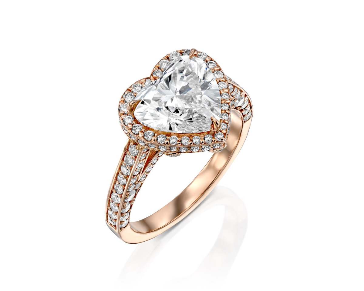 2.6 ct. tw. Heart Cut Halo Lab Grown Diamond Engagement Ring 14k yellow gold