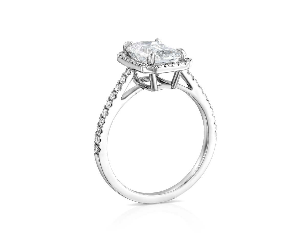 Emerald Halo Lab Diamond Engagement Ring with half Pave band
