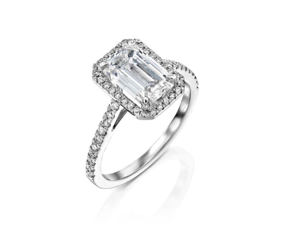 Emerald Halo Lab Diamond Engagement Ring Close view
