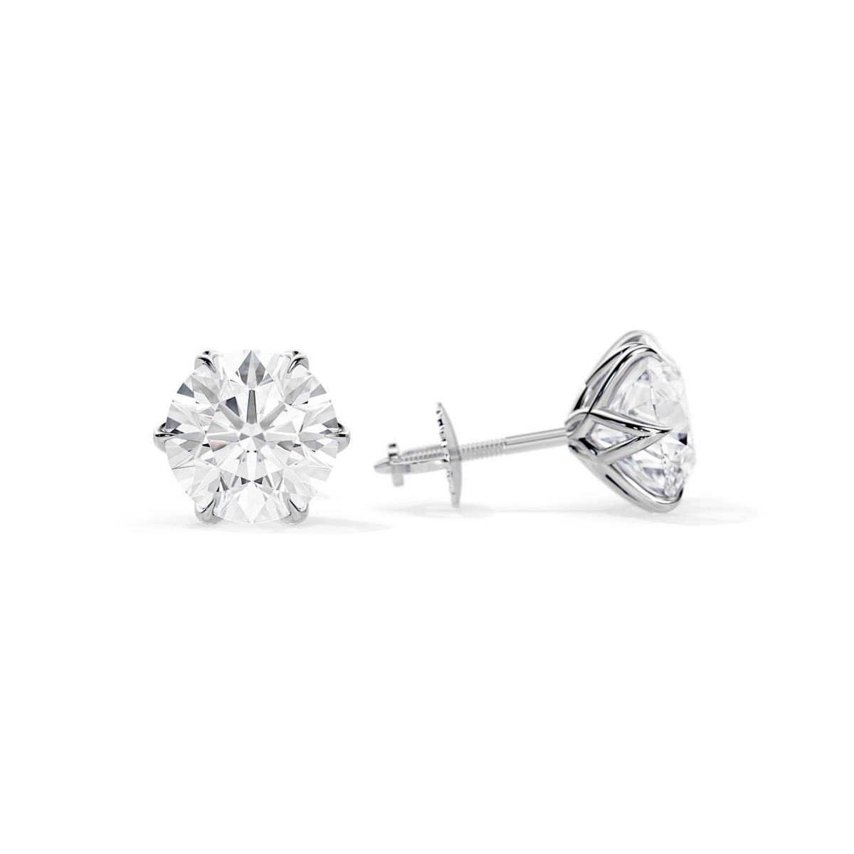3 Carat Minimalist Six Lotus Prongs Lab Diamond Stud Earrings in Gold White Gold