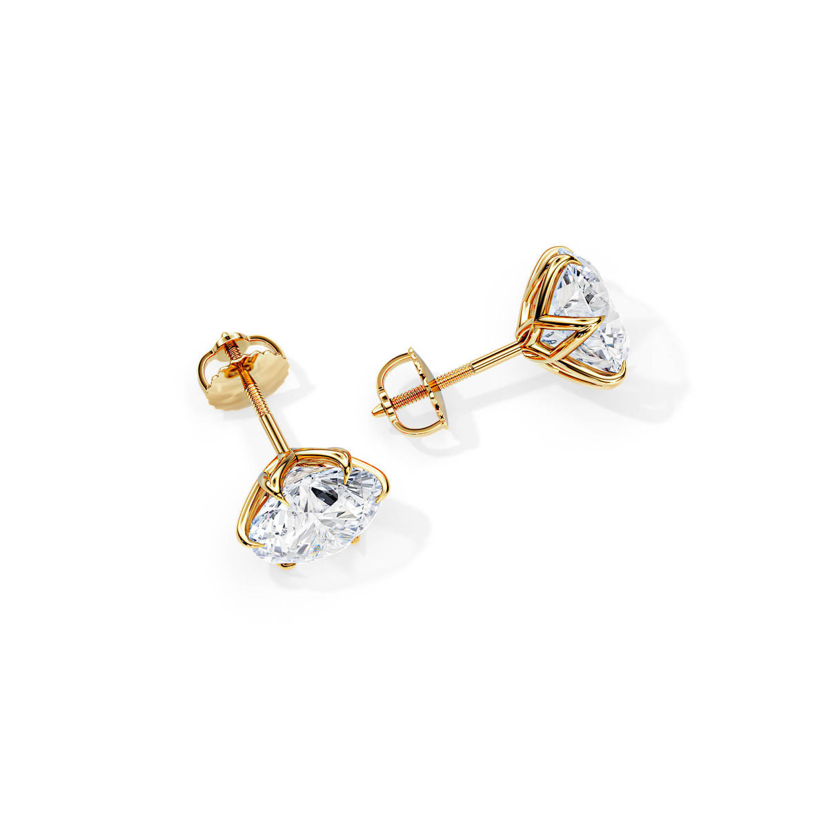 3 Carat Minimalist Six Lotus Prongs Lab Diamond Stud Earrings in yellow gold