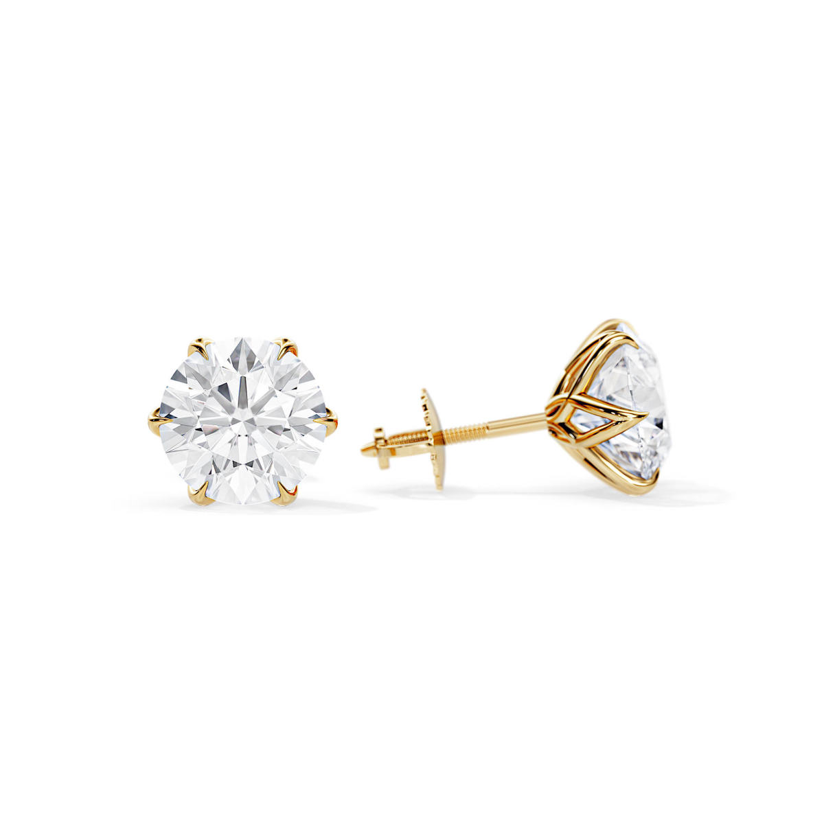3 Carat Minimalist Six Lotus Prongs Lab Diamond Stud Earrings in Gold
