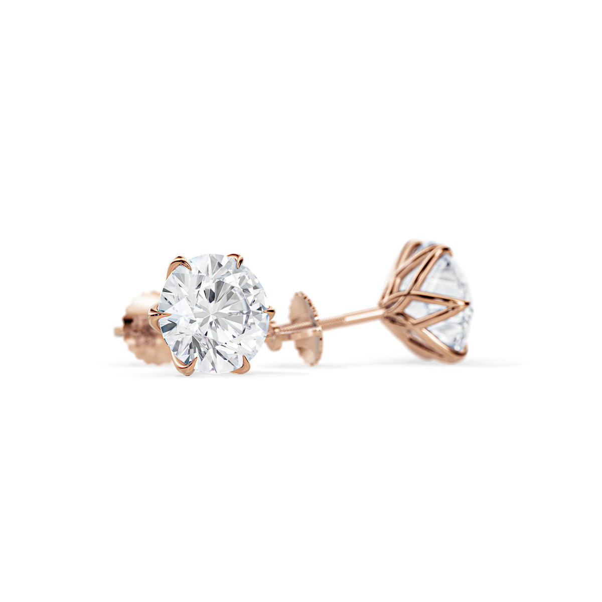3 Carat Minimalist Six Lotus Prongs Lab Diamond Stud Earrings in rose Gold