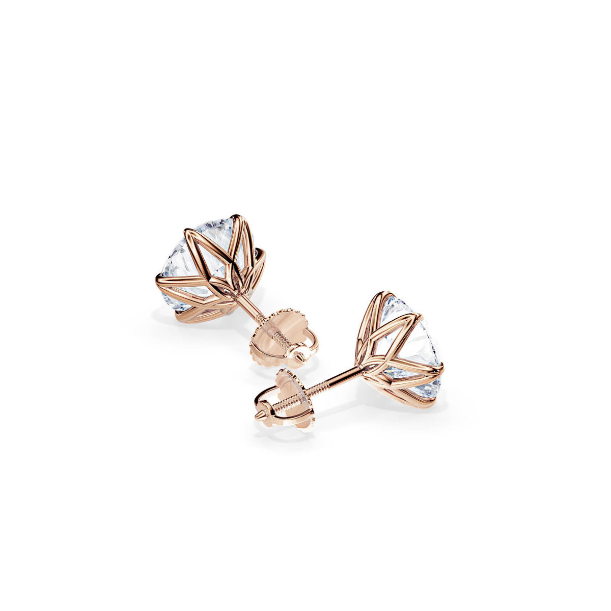 Minimalist Six Prongs Lab Diamond Stud Earrings in rose Gold
