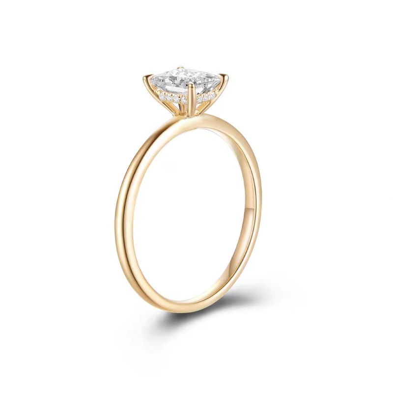4-Prong Emerald Cut Hidden Halo Cultivated Diamond Solitaire Ring in Yellow Gold