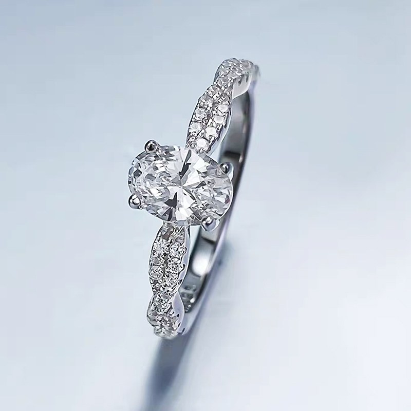 4-Prong Oval Cut Twisted Pave Band Lab Created Diamond Engagement Ring in White Gold