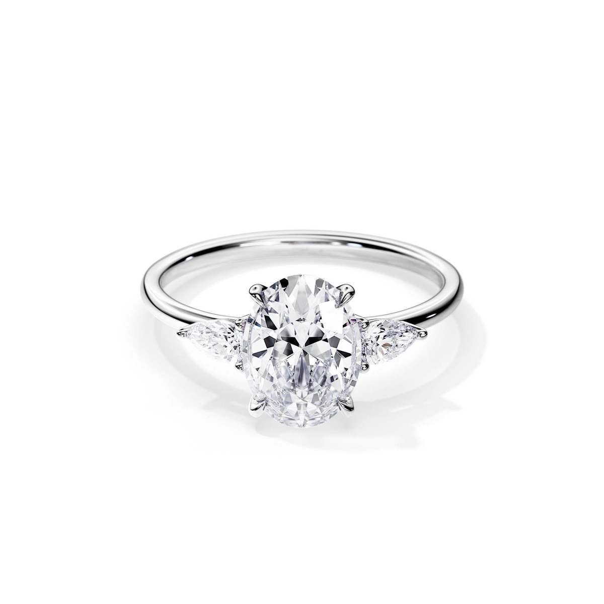 Oval Three Stone Pear Accent Lab Diamond Engagement Ring