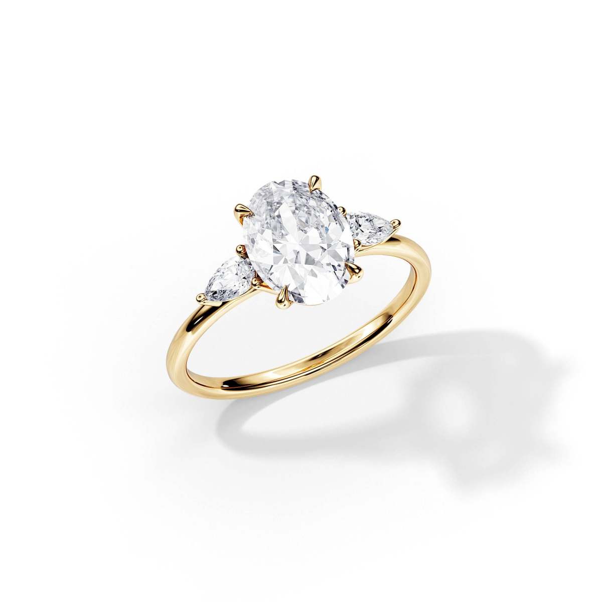 18K Yellow Gold Oval Three Stone Lab Diamond Engagement Ring