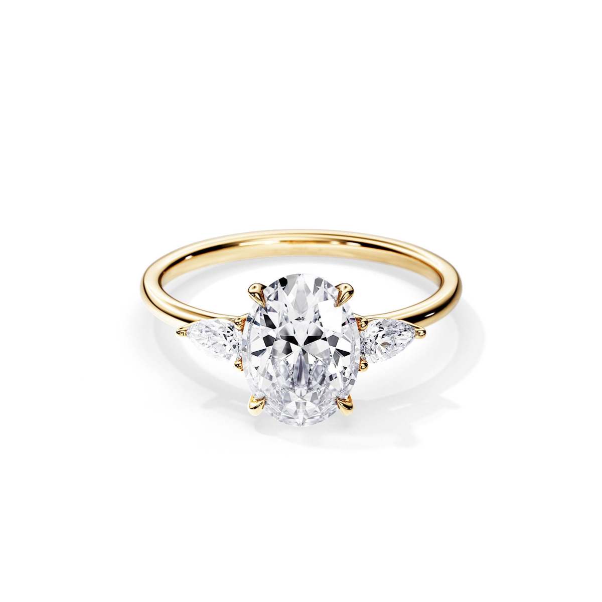 Oval Three Stone Pear Accent Lab Diamond Engagement Ring detail view