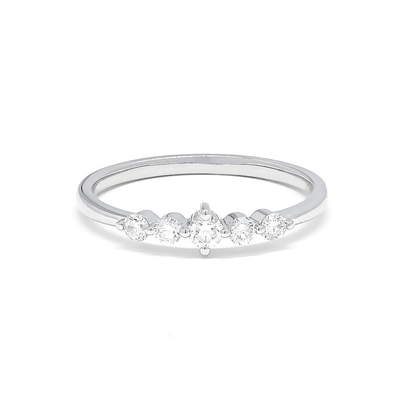 5 Stone Gradient Prong White Gold Man Made Diamond Curved Stackable Band