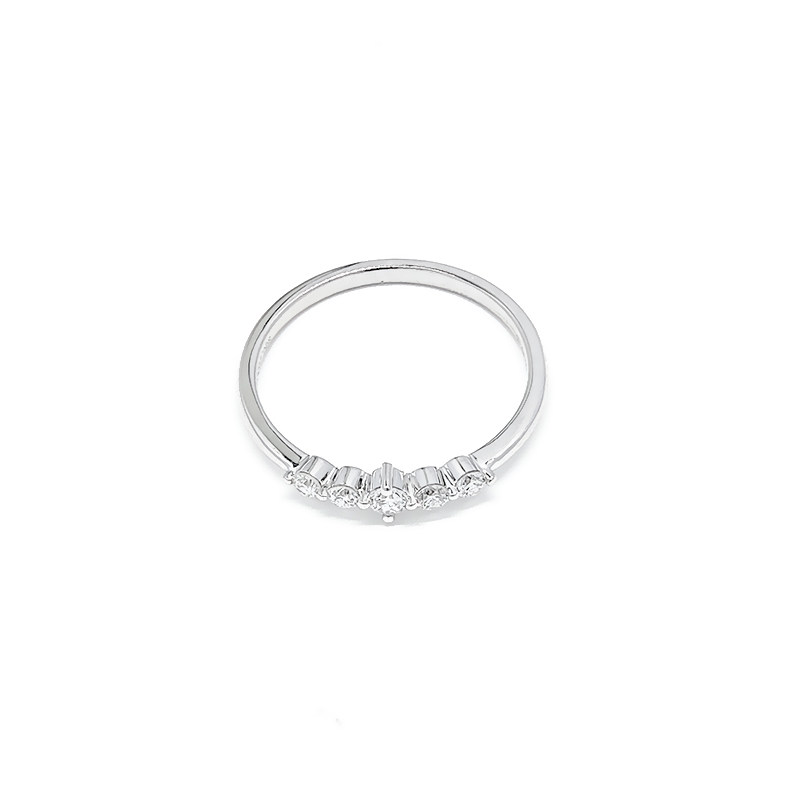 5 Stone Gradient Prong White Gold Man Made Diamond Curved Stackable Band top side view