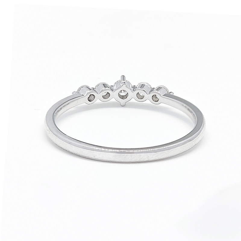 5 Stone Gradient Prong White Gold Man Made Diamond Curved Stackable Band back view