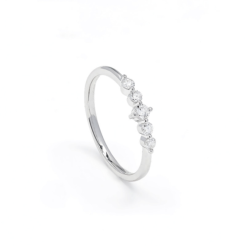 5 Stone Gradient Prong White Gold Man Made Diamond Curved Stackable Band side view