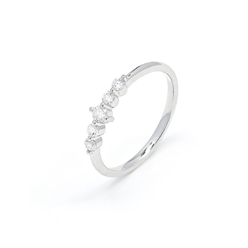 5 Stone Gradient Prong White Gold Man Made Diamond Curved Stackable Band close up