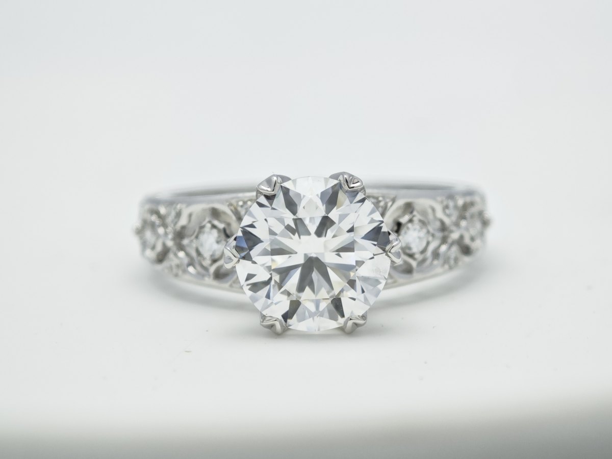 6-Prong Round Cut Vintage Floral Shank Lab Created Diamond Engagement Ring