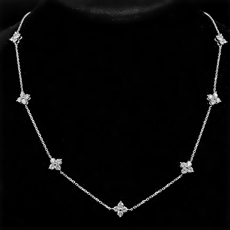 7 Station Clover Pavé Lab Created Diamond By-The-Yard Necklace in White Gold wear effect
