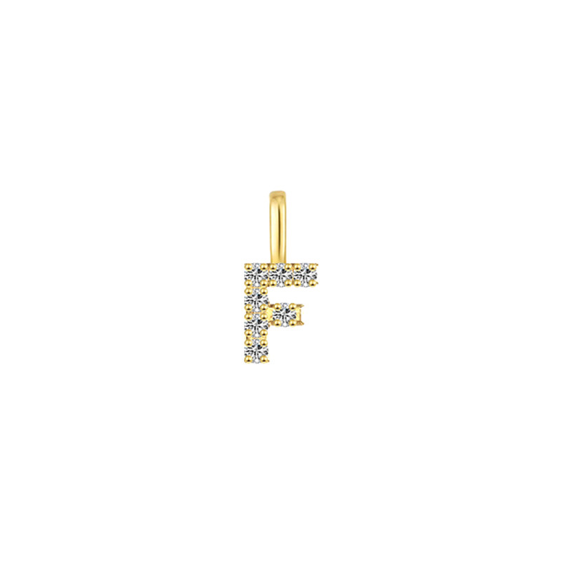 Minimalist Letter F Pavé Lab Grown Diamond Pendant in Yellow Gold