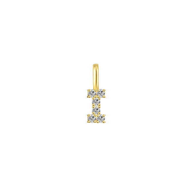 Minimalist Letter I Pavé Lab Grown Diamond Pendant in Yellow Gold