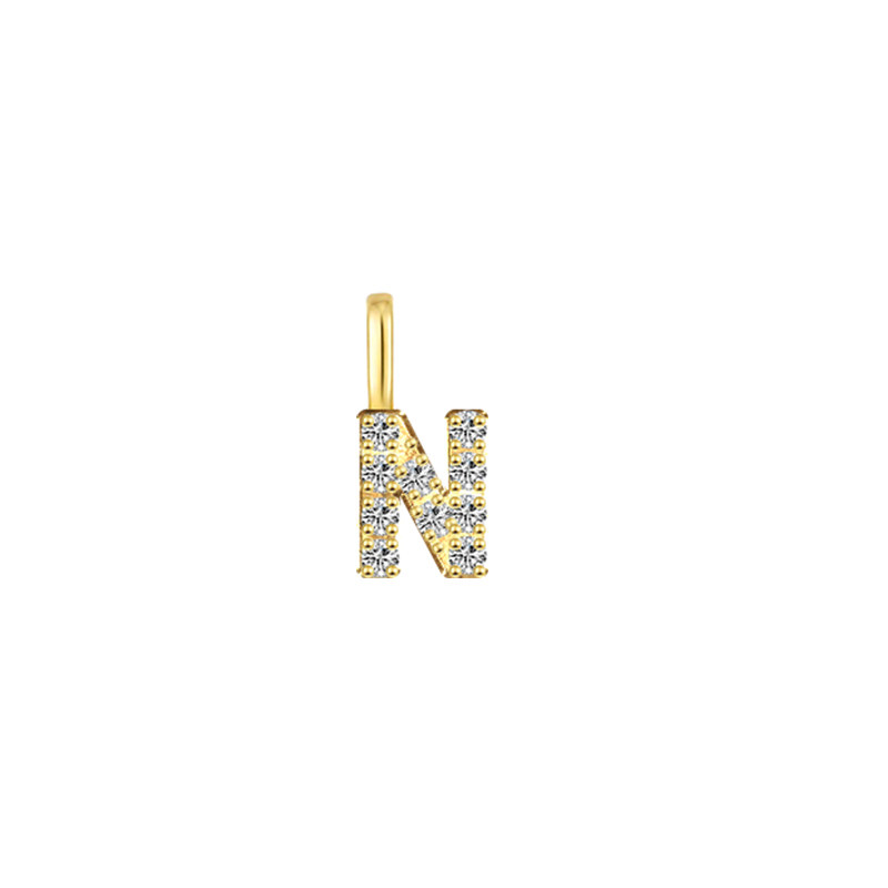 Minimalist Letter N Pavé Lab Grown Diamond Pendant in Yellow Gold