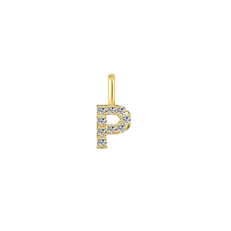 Minimalist Letter P Pavé Lab Grown Diamond Pendant in Yellow Gold