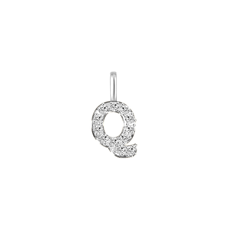 Minimalist Letter Q Pavé Lab Grown Diamond Pendant in White Gold