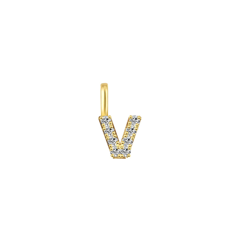 Minimalist Letter V Pavé Lab Grown Diamond Pendant in Yellow Gold