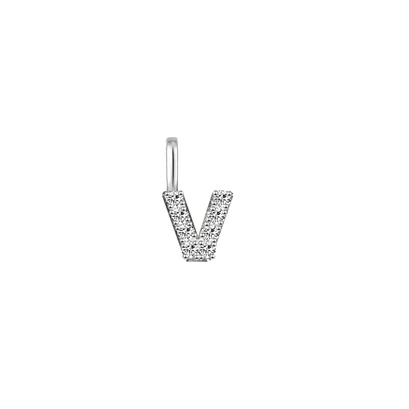 Minimalist Letter V Pavé Lab Grown Diamond Pendant in White Gold