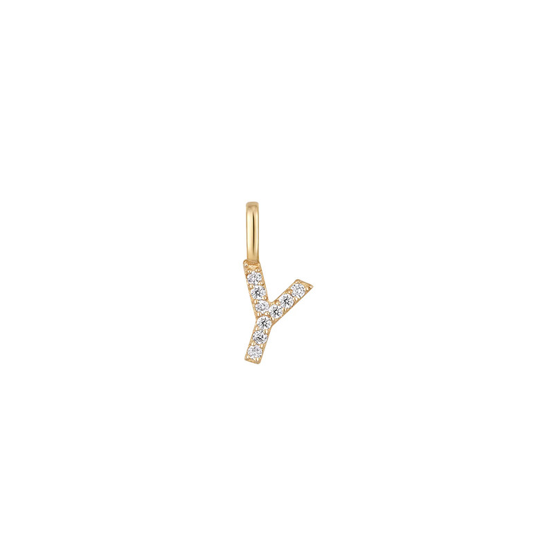 Minimalist Letter Y Pavé Lab Grown Diamond Pendant in Yellow Gold