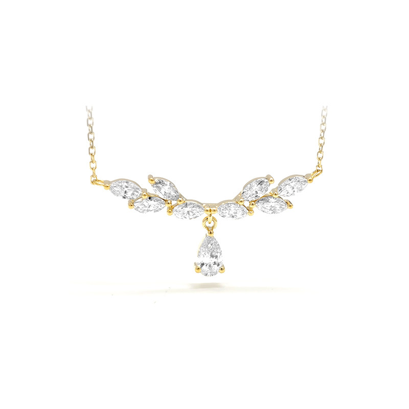 Angel Wing Marquise & Pear Cut Lab Grown Diamond Yellow Gold Necklace