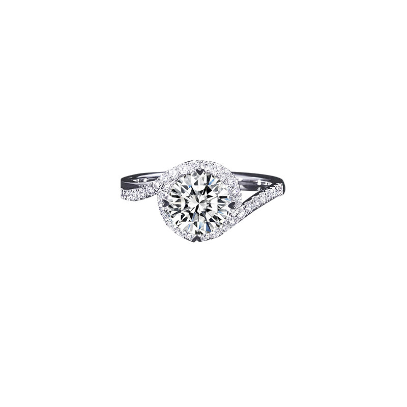 Classic 4 Prong Round Cut Man Made Diamond Ring With Bypass Half Pave Shank