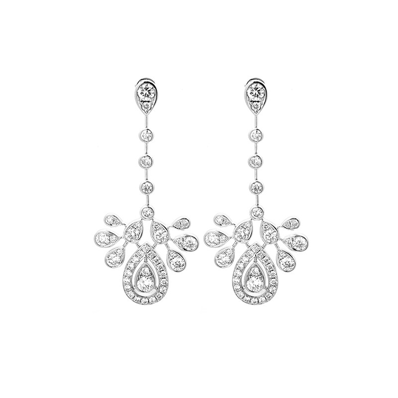 Art Deco Tiered Pear Pavé Man Made Diamond Long Drop Dangle Earrings