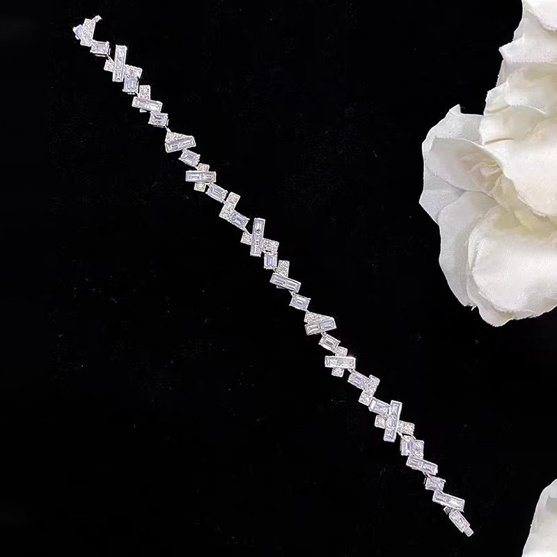 Alternating Crisscross Baguette Pave Linear Lab Diamond Bracelet