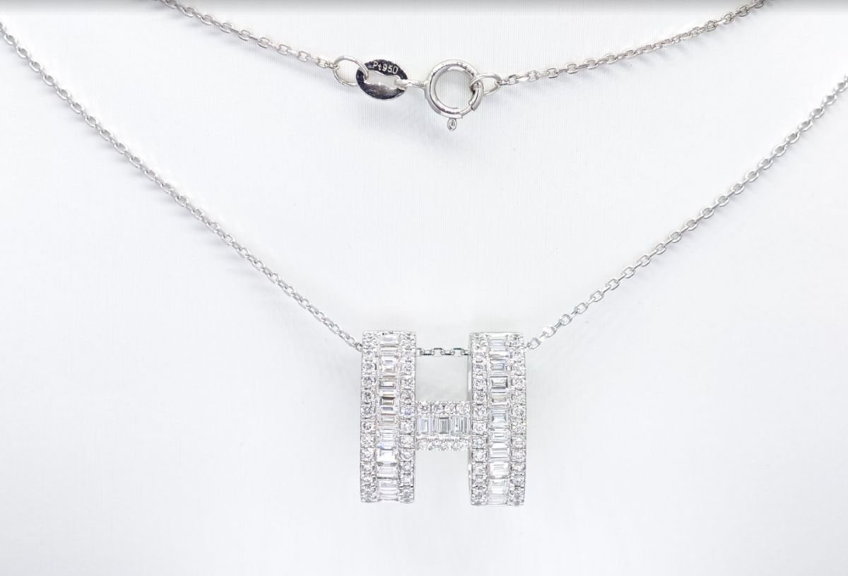 Baguette Pavé Letter H Lab Grown Diamond Monogram Pendant Necklace