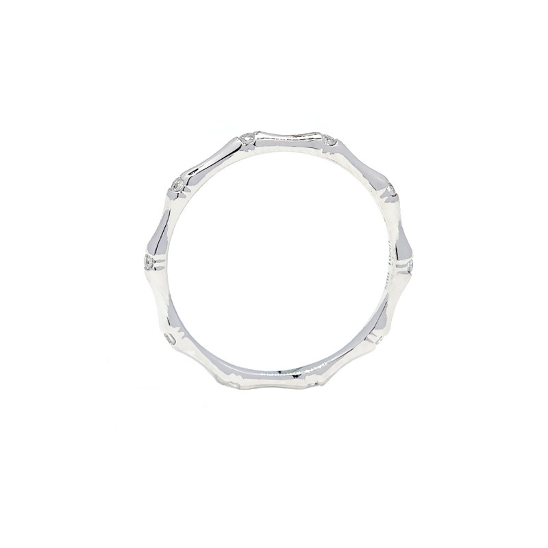 Bamboo Motif Bezel White Gold Synthetic Diamond Slim Stackable Fashion Band front view