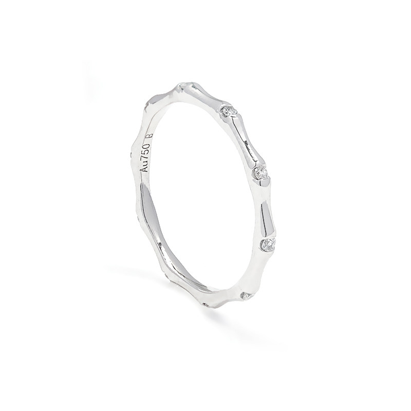 Bamboo Motif Bezel White Gold Synthetic Diamond Slim Stackable Fashion Band side view