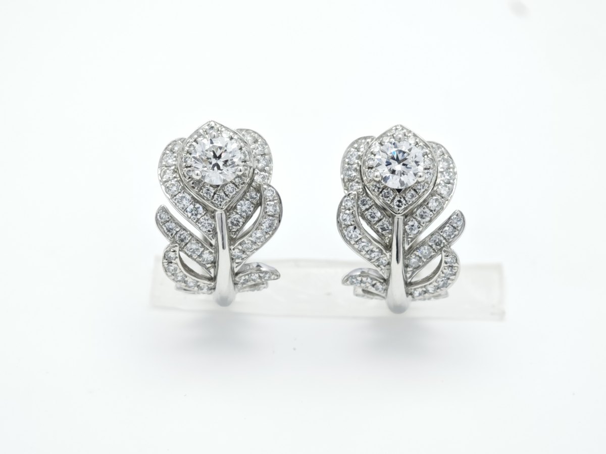 Botanical Leaf Pavé Round Man Made Diamond Halo Non-Pierced Clip On Earrings