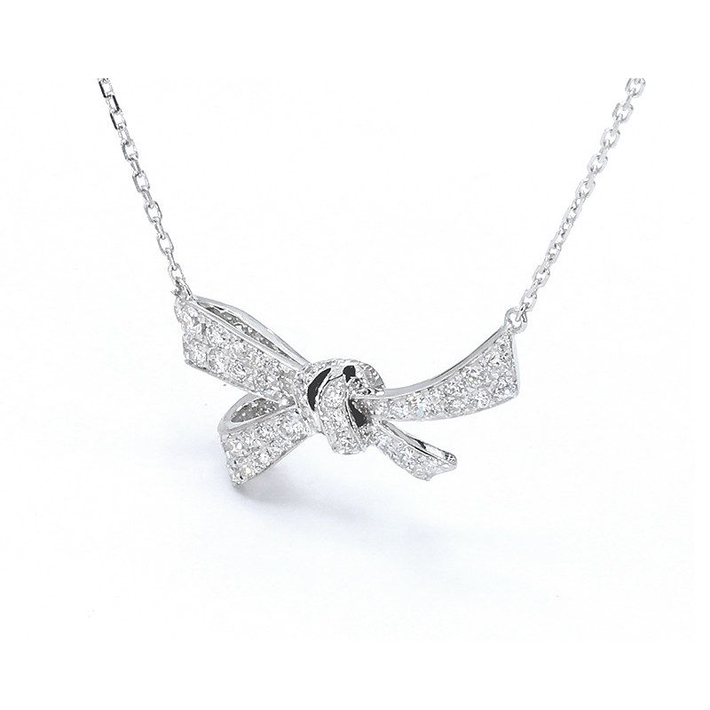 Bow Knot Motif Full Pave Inside & Outside Ethical Lab Diamond Necklace in blank background img