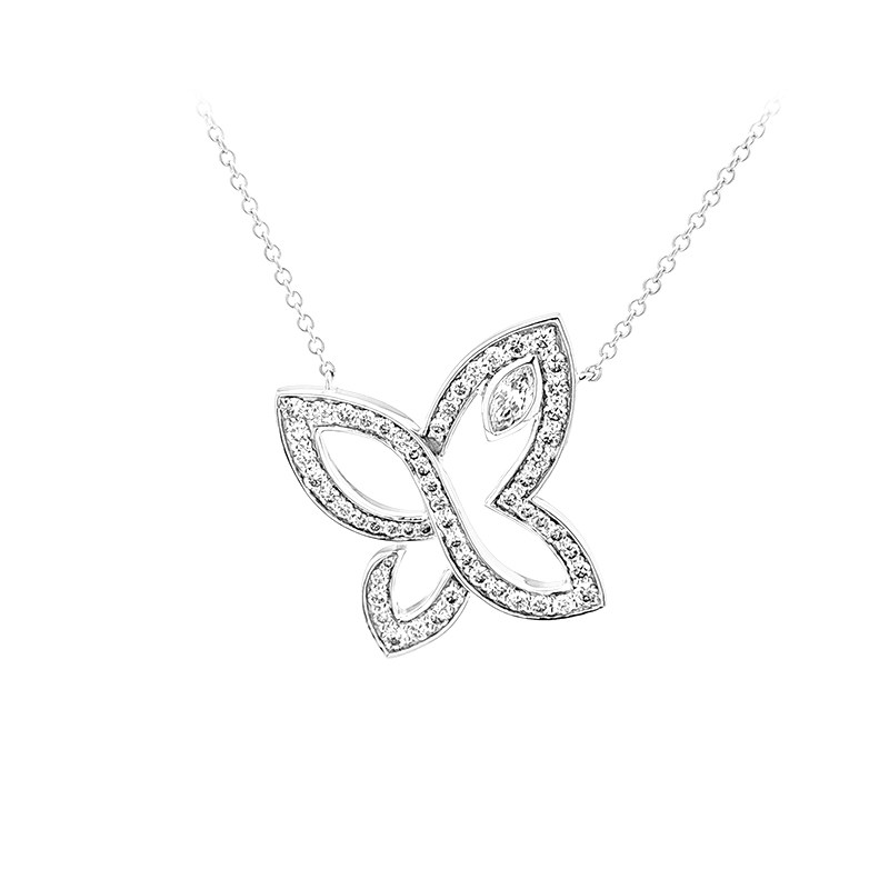 Asymmetric Butterfly Motif Frame Pave Lab Created Diamond Pendant Necklace