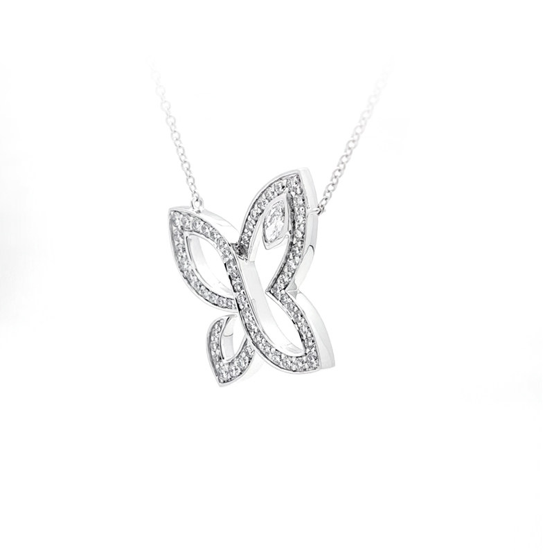 Asymmetric Butterfly Motif Frame Pave Lab Created Diamond Pendant Necklace side view