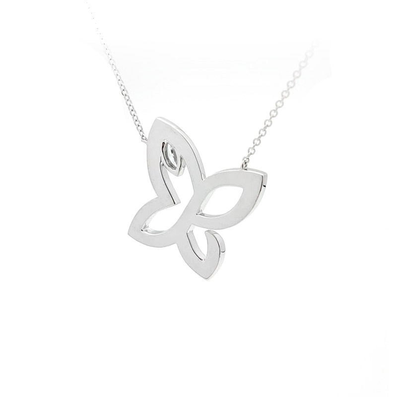 Asymmetric Butterfly Motif Frame Pave Lab Created Diamond Pendant Necklace back view