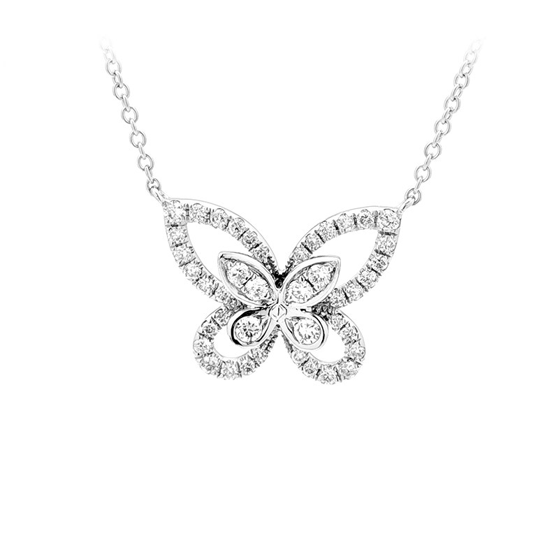 Art Deco Dual Overlapping Butterfly Frame Pave Lab Diamond Pendant Necklace