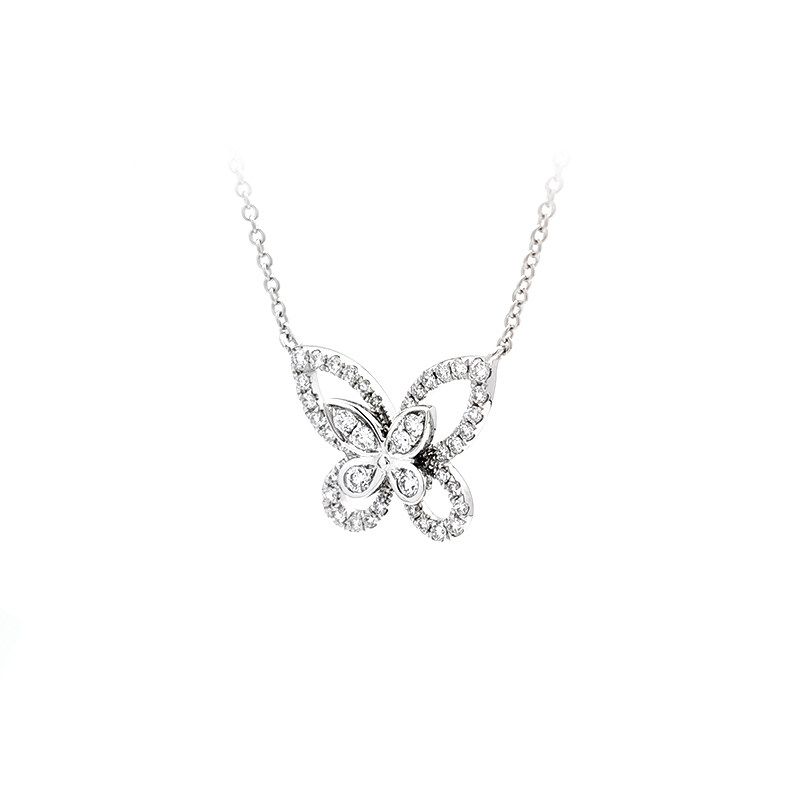 Art Deco Dual Overlapping Butterfly Frame Pave Lab Diamond Pendant Necklace side view
