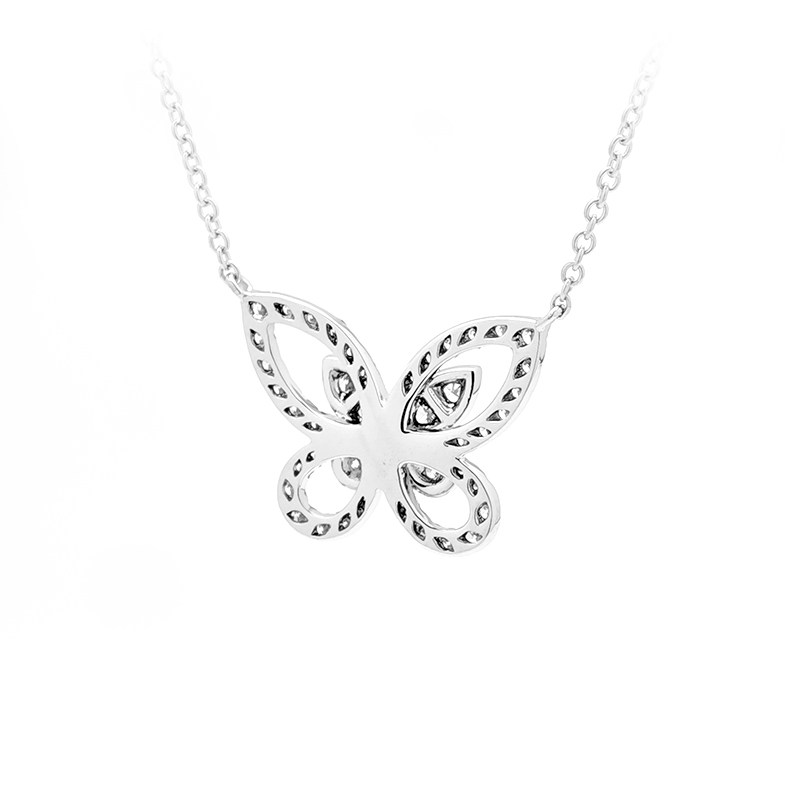 Art Deco Dual Overlapping Butterfly Frame Pave Lab Diamond Pendant Necklace back view