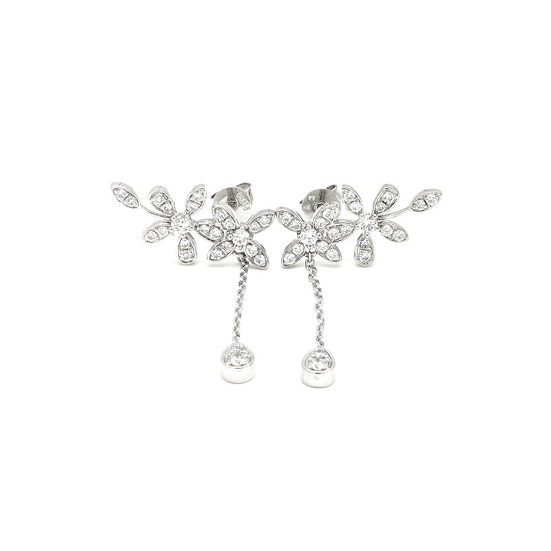 Branched Floral Pavé Synthetic Diamond Chain Drop Ear Climber Earrings