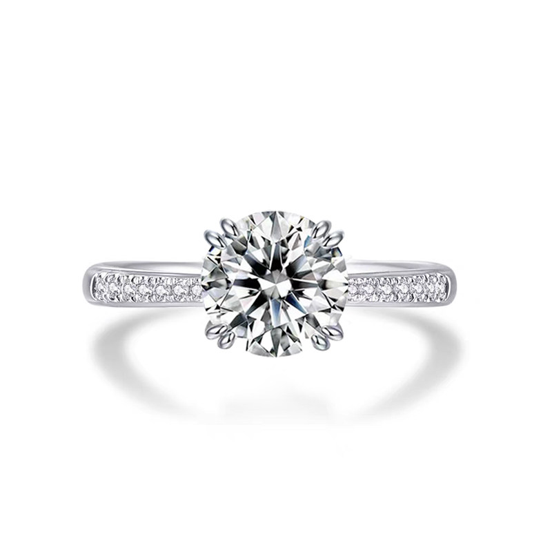 4 Split Prong Round Cut Solitaire Diamond Ring With Half Pave Band