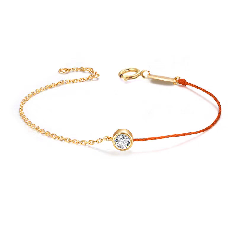Bubble Bezel Set Round Lab Diamond Bracelet With Half Chain & Half Twisted Red Rope
