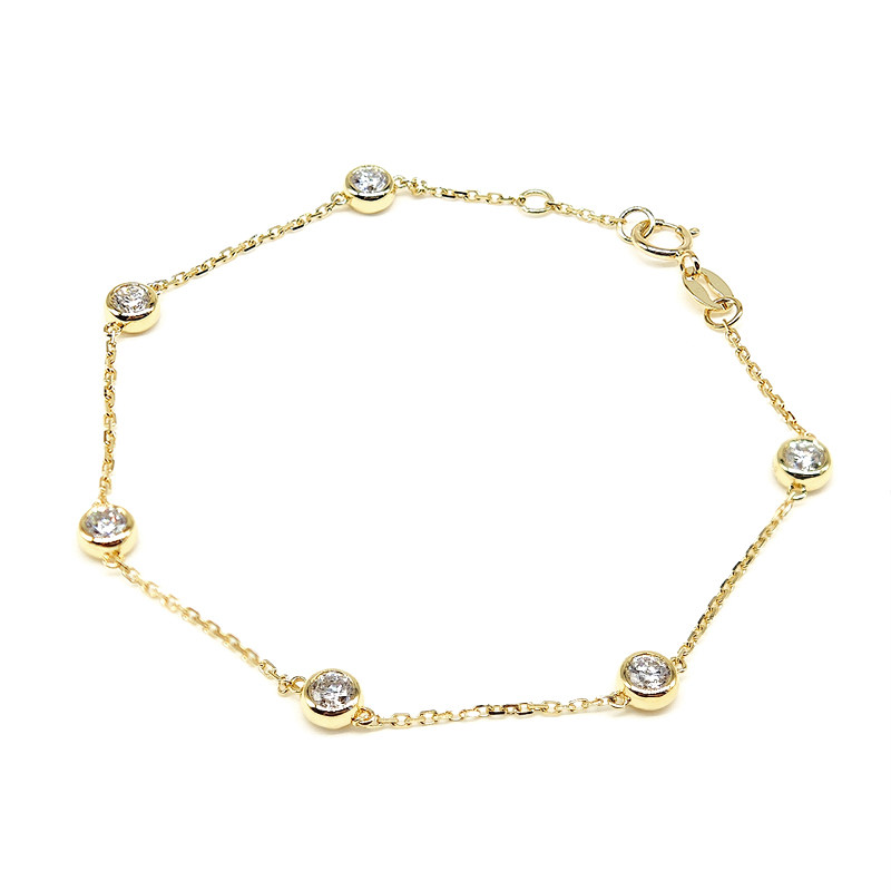 6 Alternating Bubble Bezel Set Lab Created Diamond Bracelet in Yellow Gold