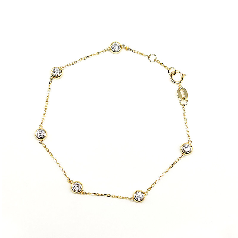 6 Alternating Bubble Bezel Set Lab Created Diamond Bracelet in Yellow Gold top view